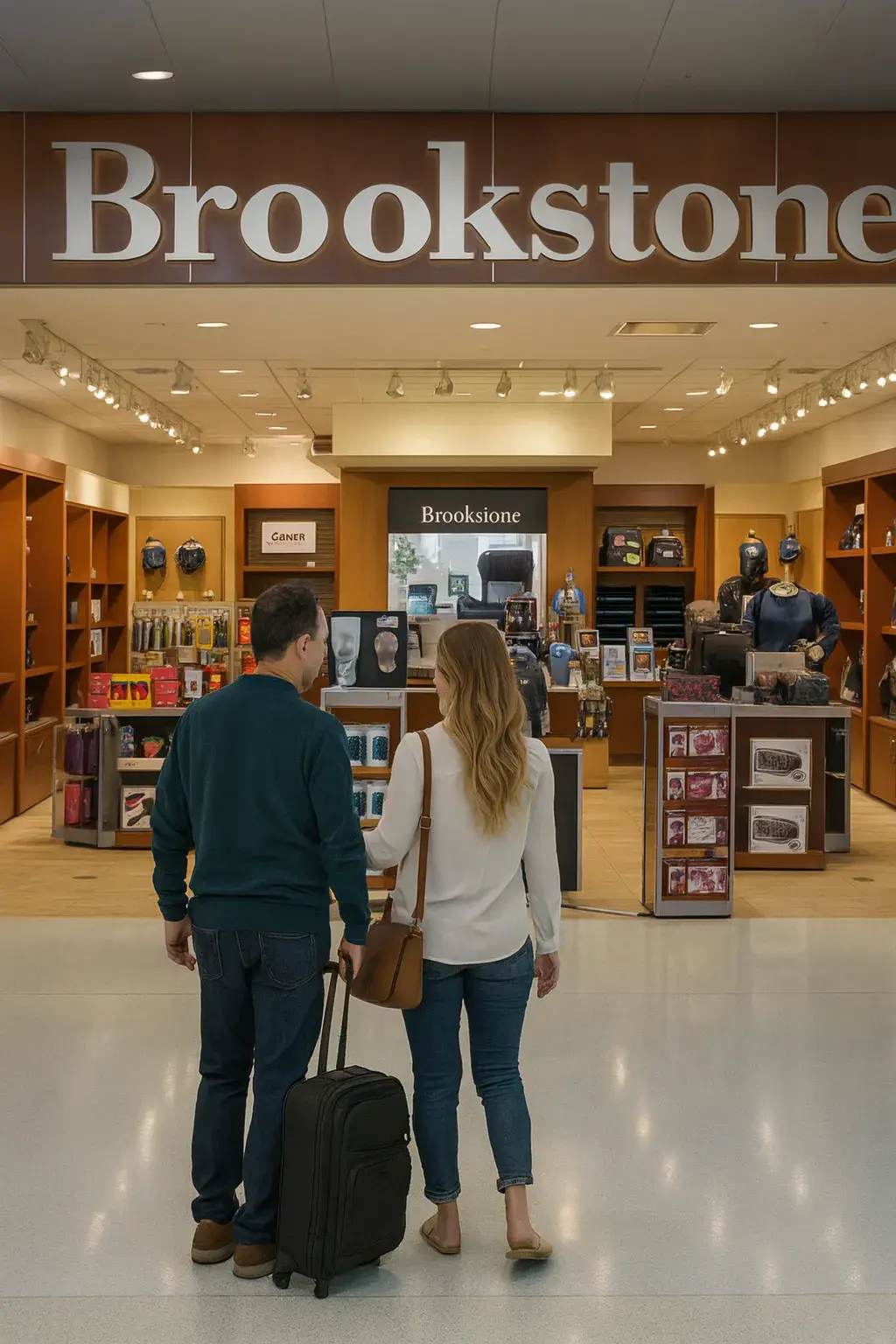 A couple shopping at Brookstone store inside Miami International Airport
