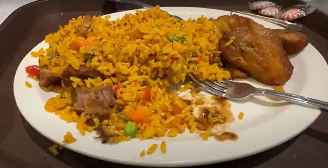 Photo of a plate with chicken and rice